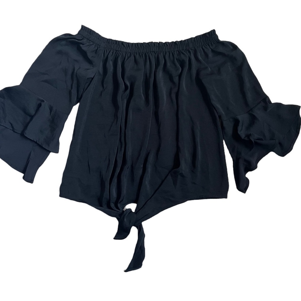 NWOT EXPRESS BLACK OFF THE SHOULDER BLOUSE WITH BELL SLEEVES AND TIE SIZE SMALL